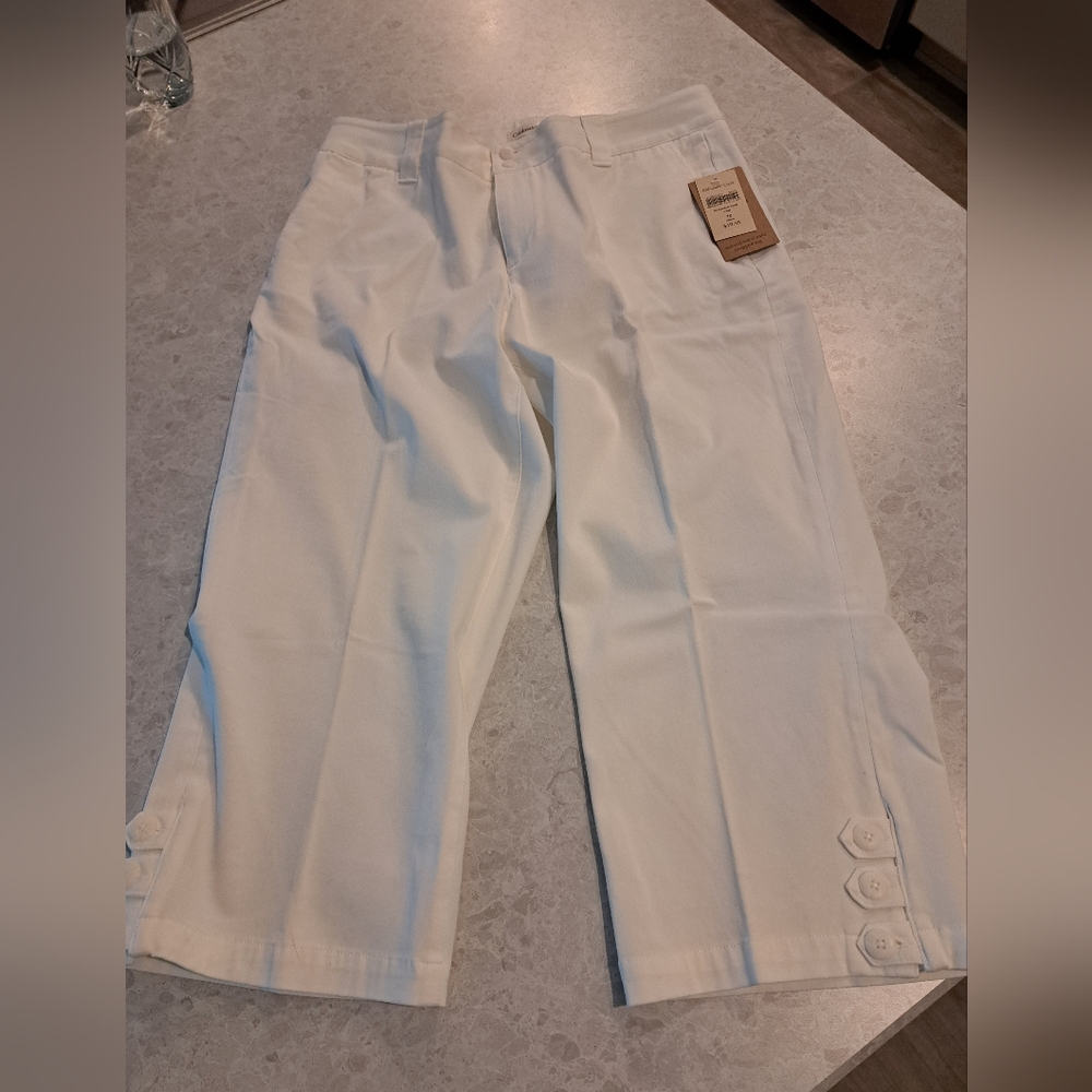Coldwater Creek White Twill Cropped Pants Size 10 NWT